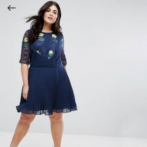 ASOS CURVE Embroidered Mini Pleated Lace Dress 14